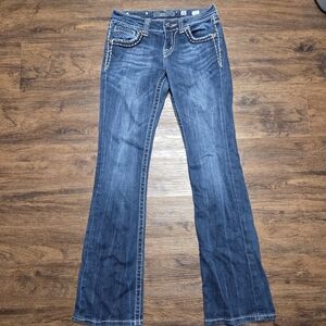 Miss Me Fleur De Lis Rhinestones Studded Boot Cut Jeans 26